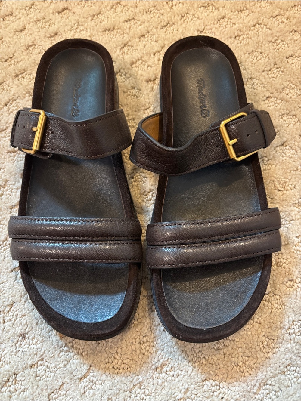 Madewell Brown Leather Double-Buckle Slide Sandals